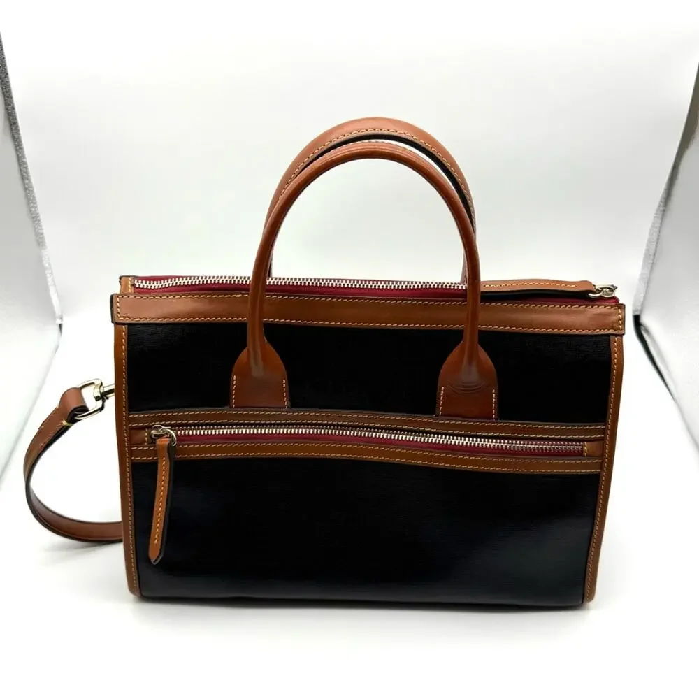 Dooney and Bourke Camden Saffiano Small Satchel Black and British Tan